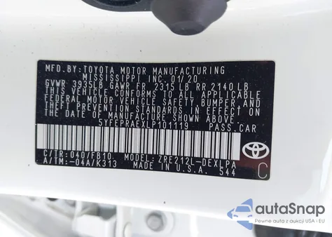 2020 Toyota Corolla Le from USA, damaged, VIN 5YFEPRAEXLP101119